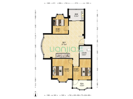 锦沧文华东区 3室1厅1卫 85平方