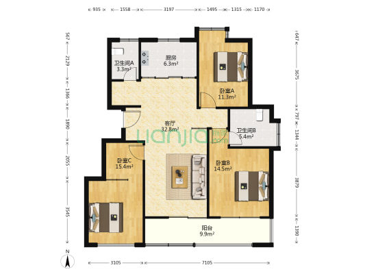 藕巷新村 3室1厅2卫 116平方