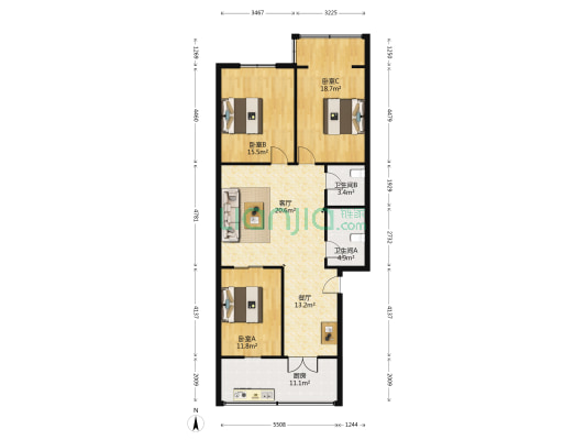 太原铁路机械学校北住宅区 3室2厅2卫 106平方