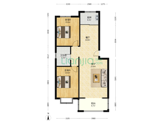 金色家园 2室2厅1卫 99平方
