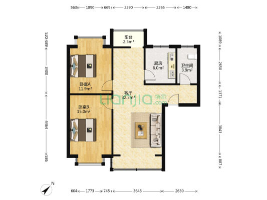 富民宜苑 2室1厅1卫 84平方