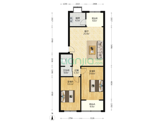永安街28号 2室1厅1卫 90平方