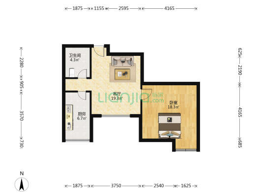 兴源里玫瑰庄园 1室1厅1卫 68平方