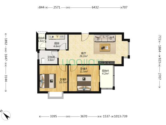 金沙美邻丽雅苑 2室1厅1卫 76平方