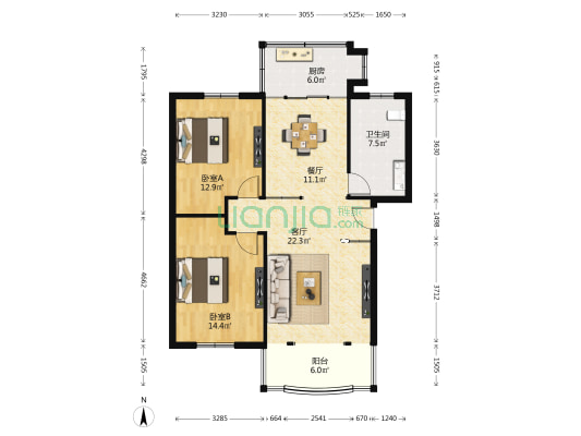 香江社区 2室2厅1卫 102平方