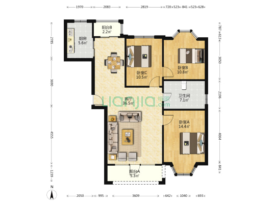 帝璟河畔 3室1厅1卫 121平方