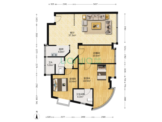 天发花园二期 2室1厅2卫 115平方