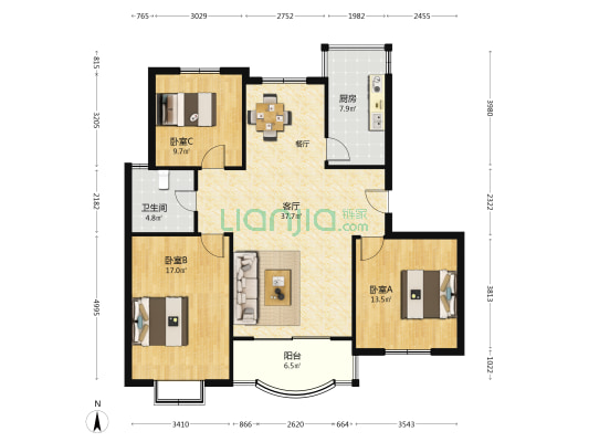 惠信苑 3室1厅1卫 119平方