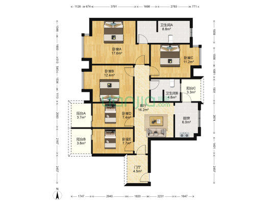 沙河路苑 5室1厅2卫 123平方