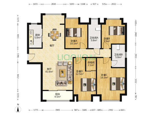 金辉 梁溪原筑 4室1厅2卫 143平方