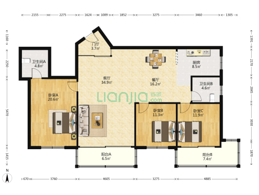 岳麓山庄 3室2厅2卫 161平方