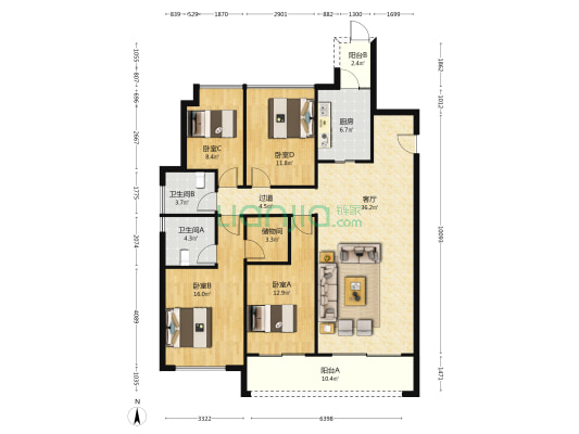 馥源庭 4室1厅2卫 150平方
