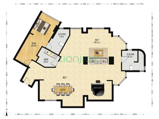 广场大厦 1室1厅2卫 184平方