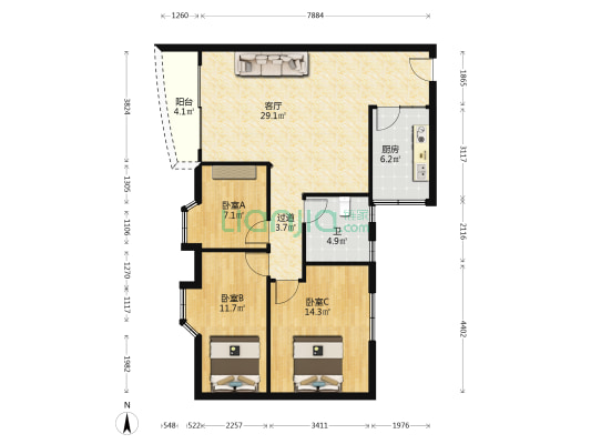 书院路丽景苑 3室1厅1卫 109平方