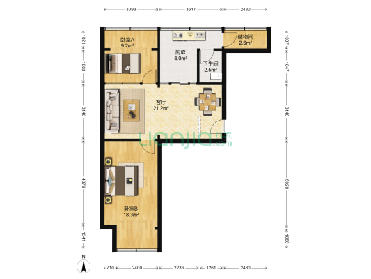 甘肃省建材家属院（闵家桥） 2室1厅1卫 48平方