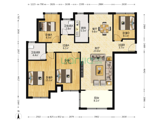 巴黎庄园 4室2厅2卫 124平方