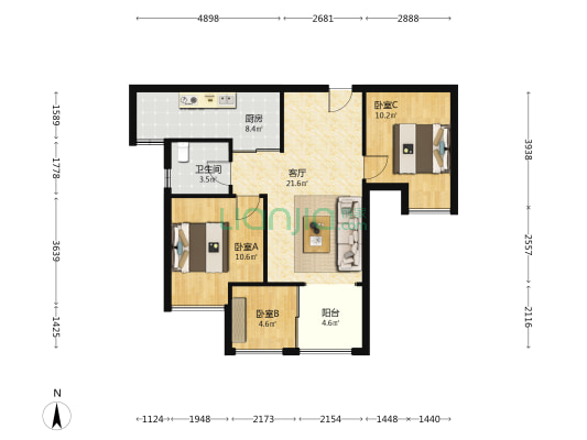 华宇星云汇 3室1厅1卫 75平方