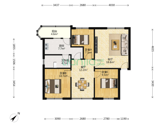 康乐花园(金湾区) 3室2厅1卫 88平方