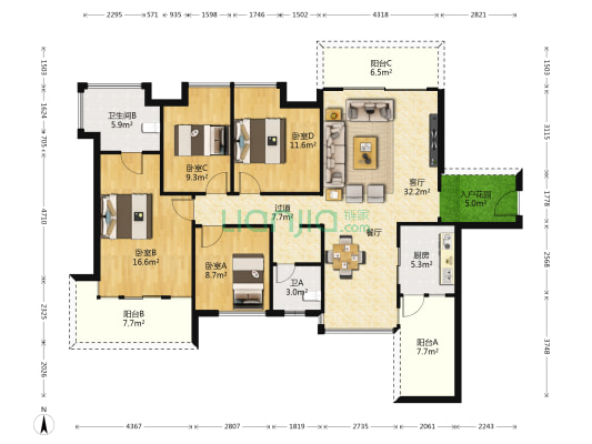 未来方舟G1组团 4室1厅2卫 140平方
