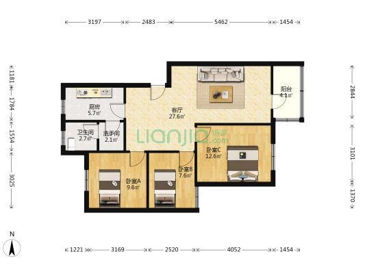 实验家属院 3室1厅2卫 88平方