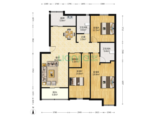 康复前街25号院 3室1厅2卫 139平方