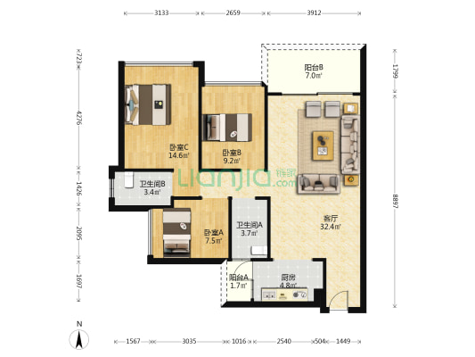 凤凰星河豪庭 3室1厅2卫 101平方