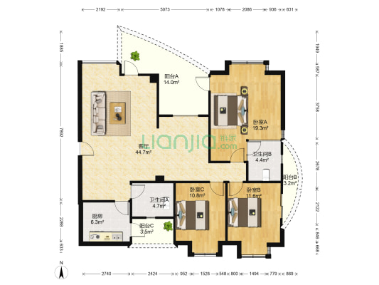 西花汀 3室1厅2卫 141平方