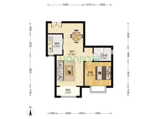 北京新天地四期 1室1厅1卫 73平方