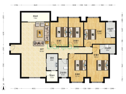 联湖花园 5室1厅3卫 172平方