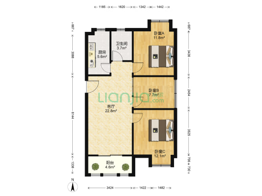 春晖园 3室1厅1卫 88平方