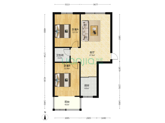 屹立花园 2室1厅1卫 91平方