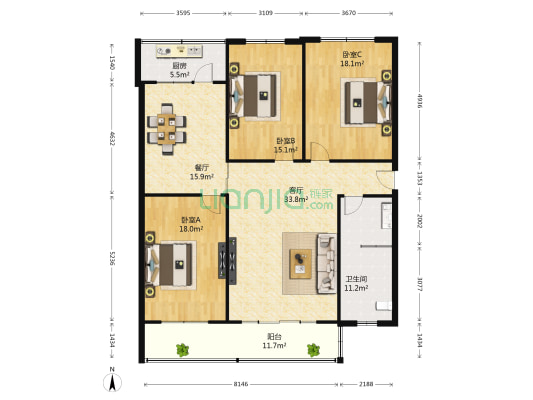 经三路北31号院 3室2厅1卫 157平方