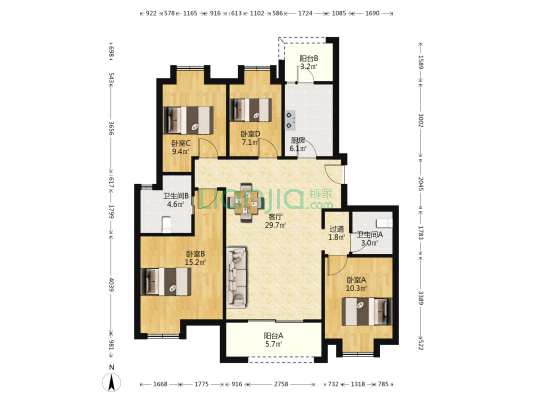融创中南御园 4室1厅2卫 118平方