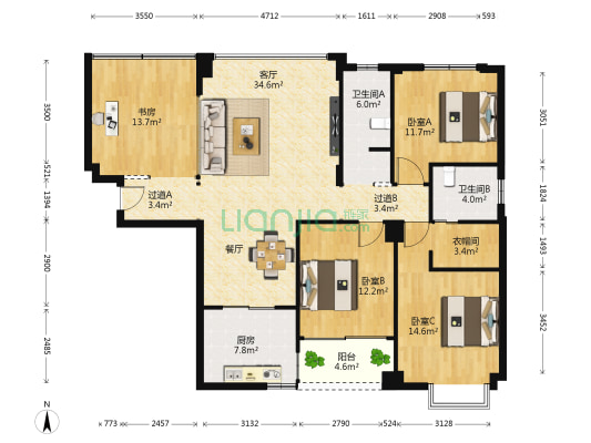 新家园 4室1厅2卫 145平方