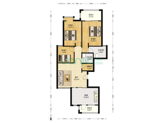 嘉瑞锦园 3室1厅2卫 123平方