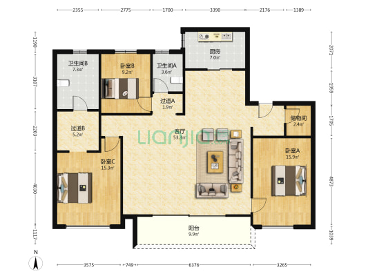玖樾台 3室1厅2卫 168平方
