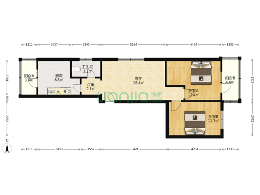 煤炭设计院宿舍 2室1厅1卫 77平方