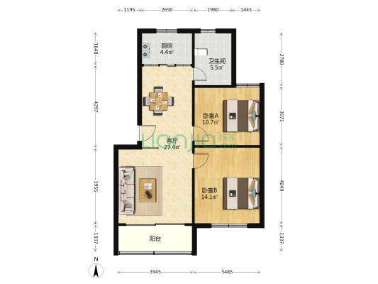 甪直鑫禾花园 2室1厅1卫 84平方