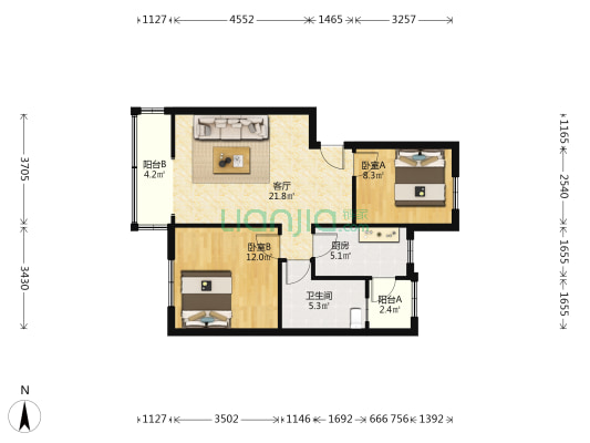 晨光小区 2室1厅1卫 72平方