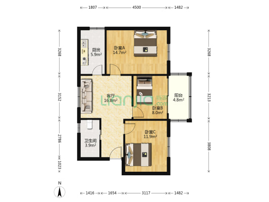 广济街14-16号 3室1厅1卫 81平方