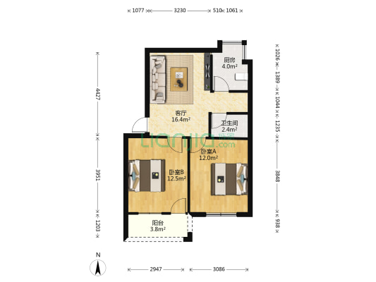 广西国际经济技术合作公司宿舍 2室1厅1卫 61平方