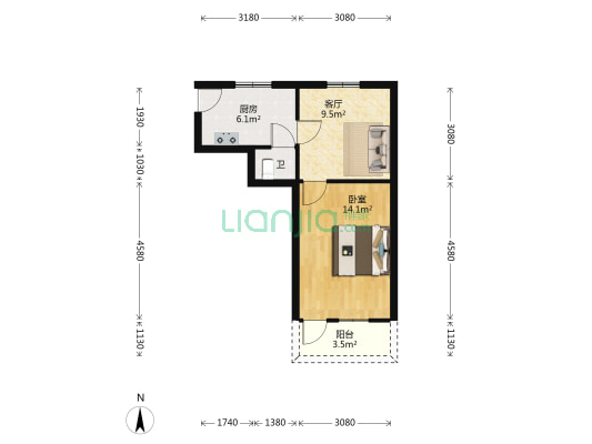 青山一村72-78号 1室1厅1卫 42平方