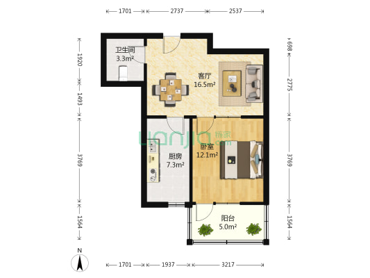 世纪方舟 1室1厅1卫 63平方