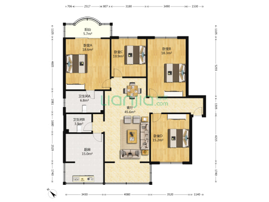 欣园 4室1厅2卫 153平方