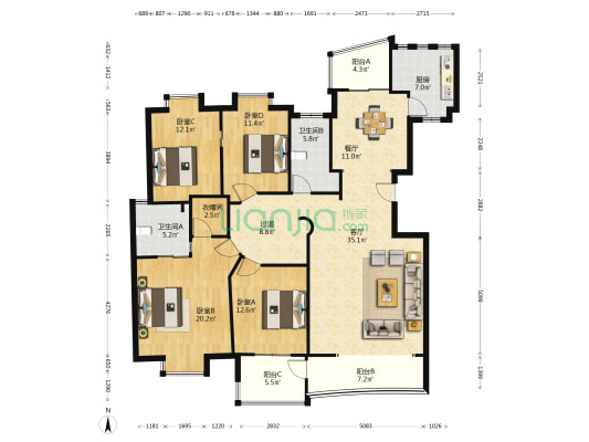 姚江怡景 4室2厅2卫 183平方