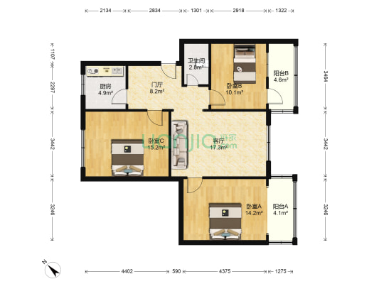 鑫鸿苑 3室1厅1卫 98平方