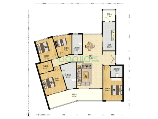 西派浣花 4室1厅3卫 195平方