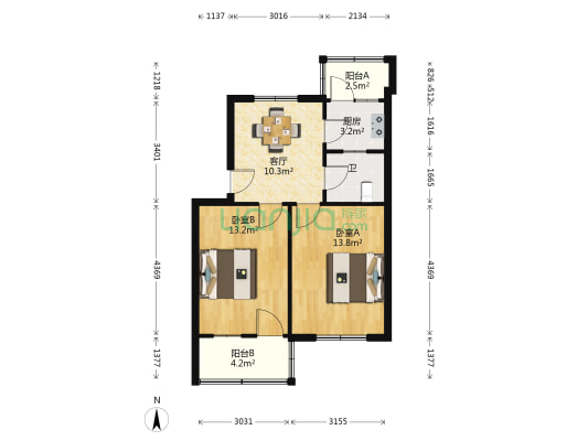 五金宿舍 2室1厅1卫 59平方