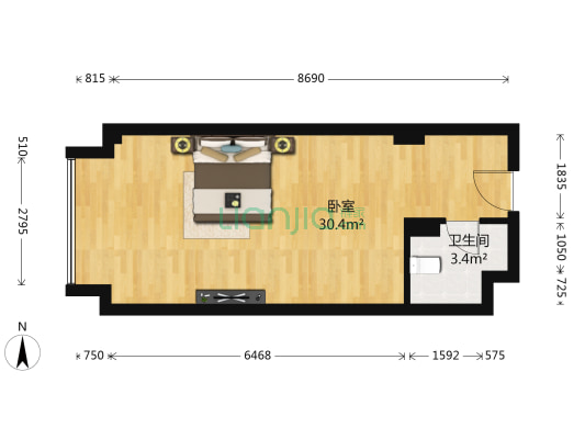 环宇世纪星城 1室0厅1卫 50平方
