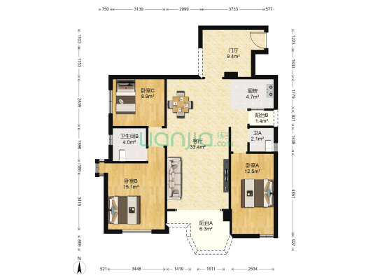 尚都公馆 3室1厅2卫 104平方